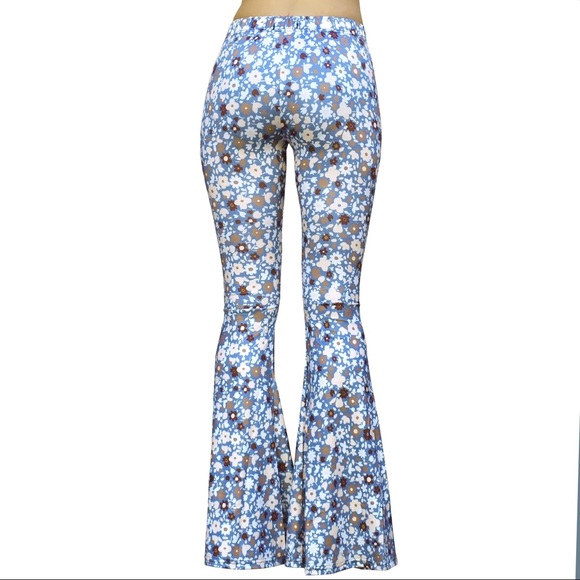 Blue floral bell bottom pants - Picture 3 of 4